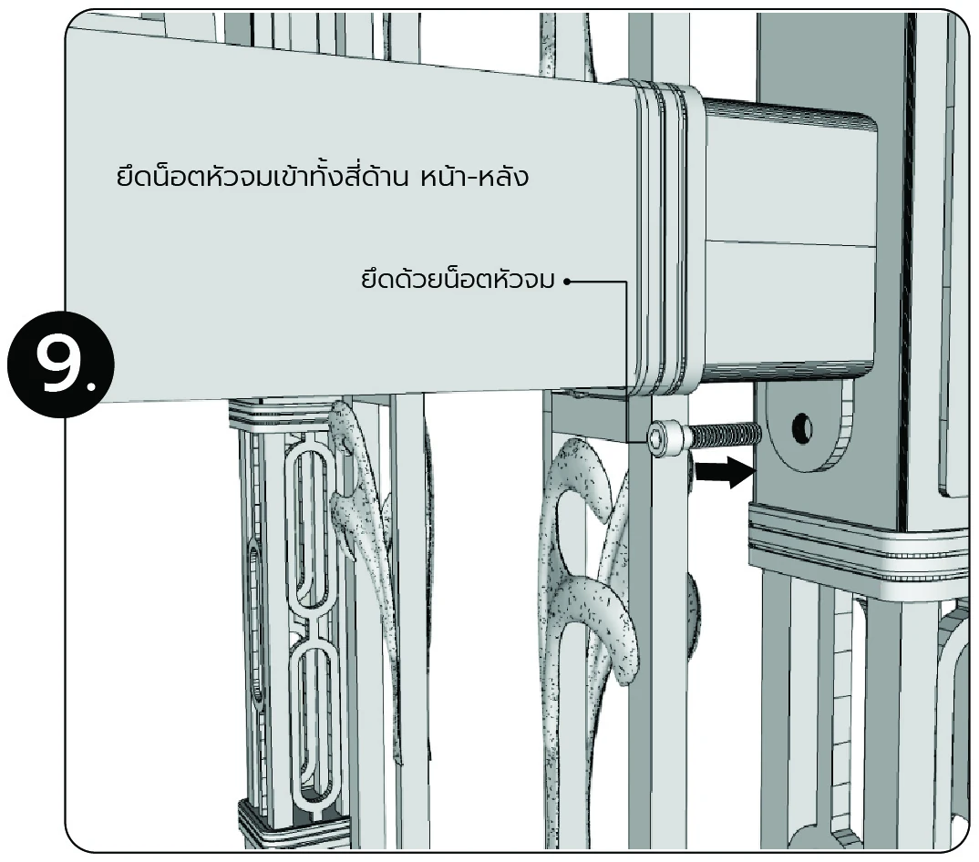 ยึดน็อตหัวจมเข้าทั้งสี่ด้าน หน้า-หลัง