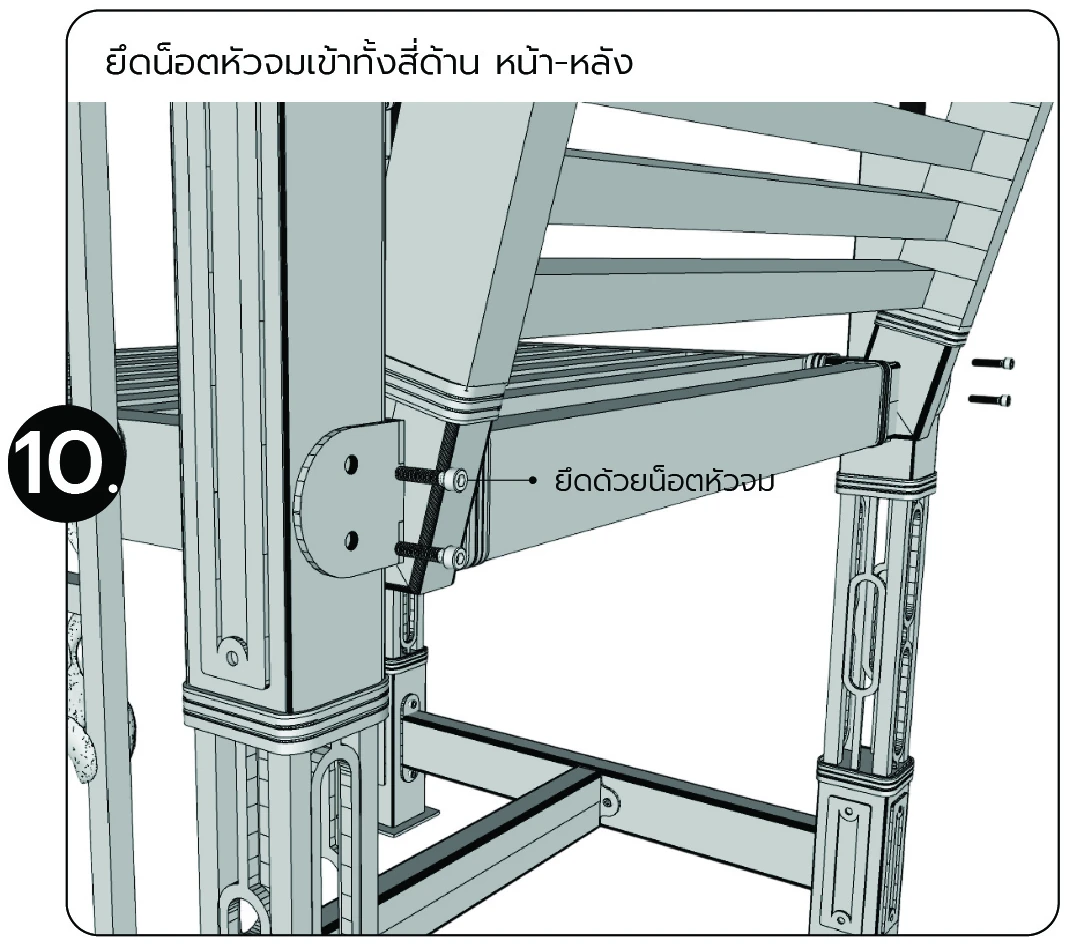 ยึดน็อตหัวจมเข้าทั้งสี่ด้าน หน้า-หลัง