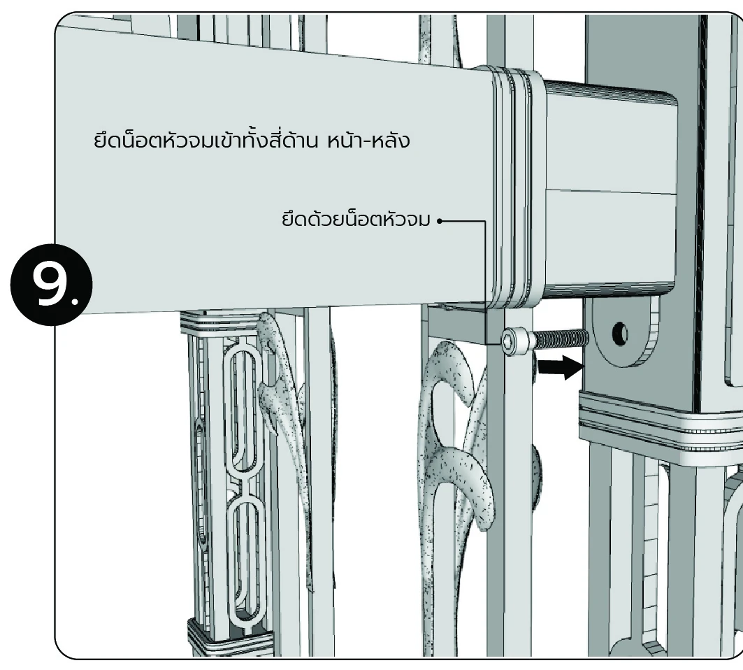 ยึดน็อตหัวจมเข้าทั้งสี่ด้าน หน้า-หลัง
