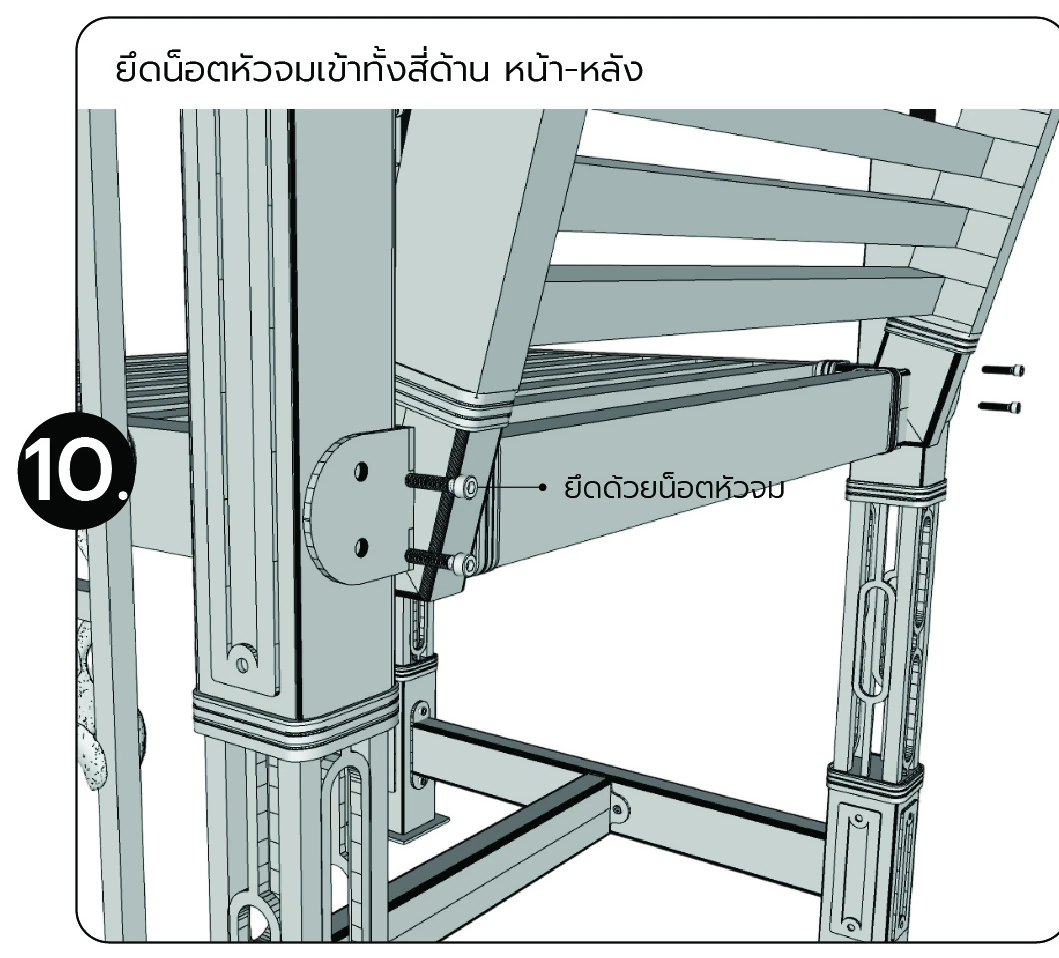 ยึดน็อตหัวจมเข้าทั้งสี่ด้าน หน้า-หลัง