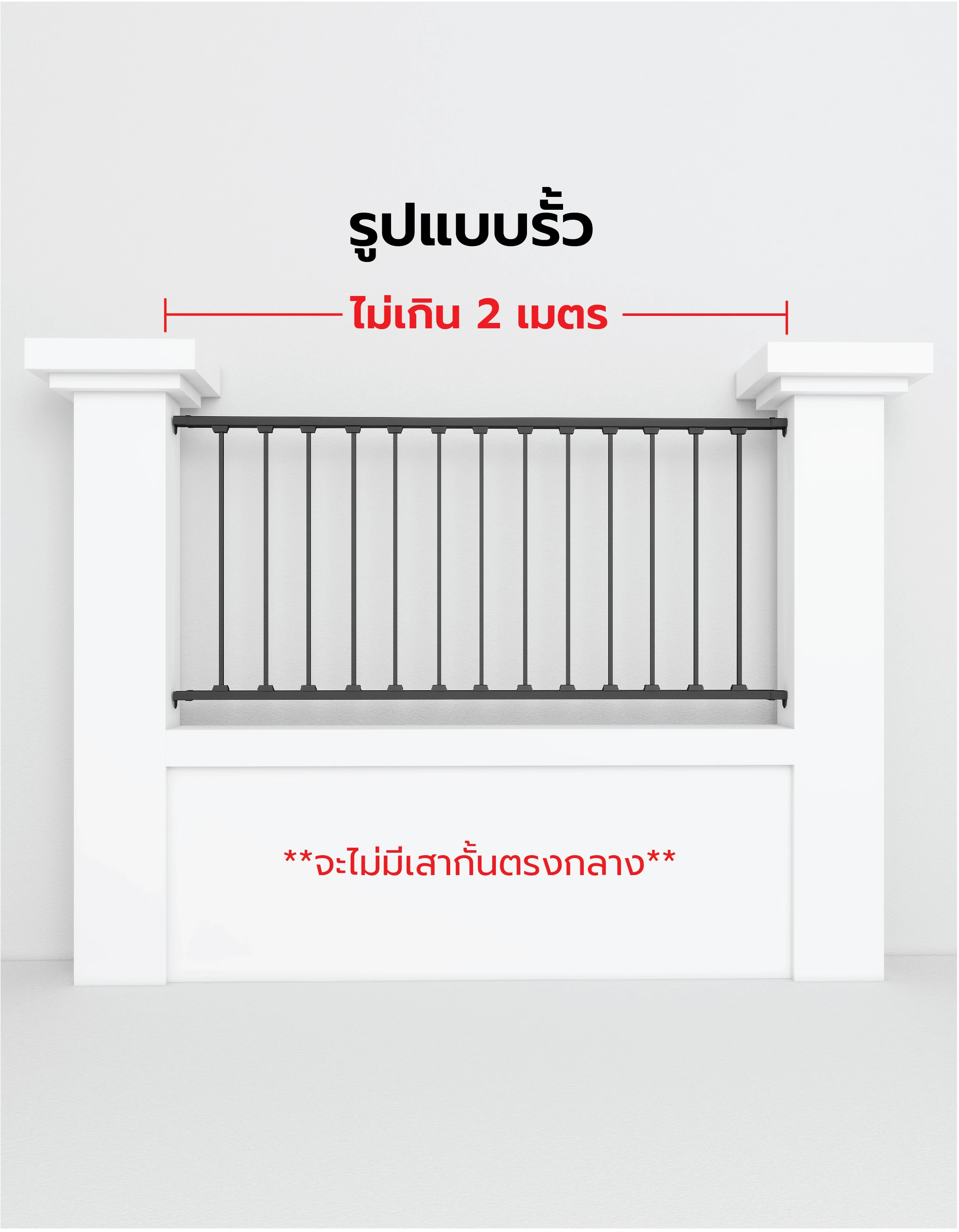 รั้วที่ติดตั้งเสร็จเต็มช่วงระหว่างเสาปูน 2 ต้น ไม่มีเสากั้นกลาง